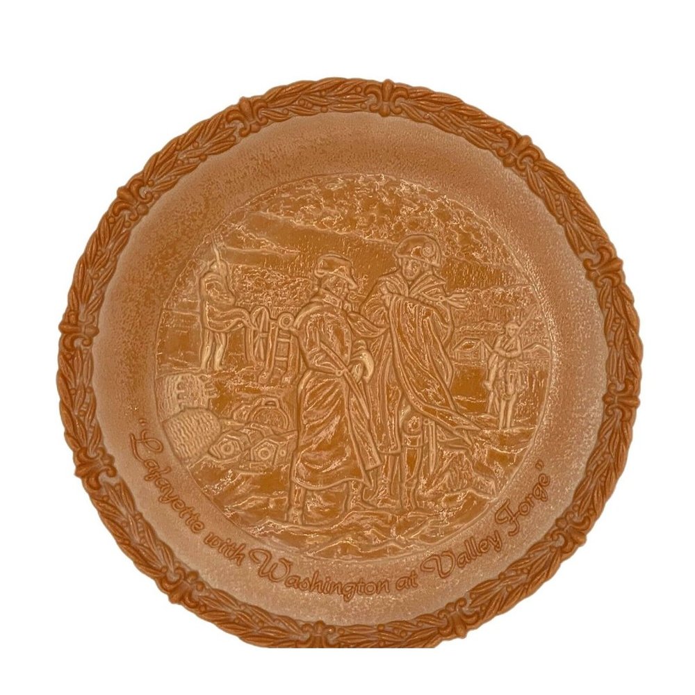 Vtg Fenton Chocolate Lafayette with Washington at Valley Forge Collector Plate